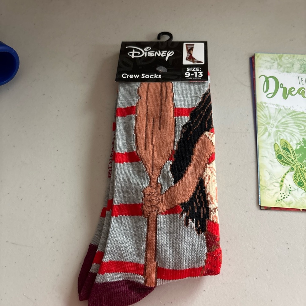 Disney Moana Striped Socks - Red and Gray crew sock men/woman. New. 1 pair